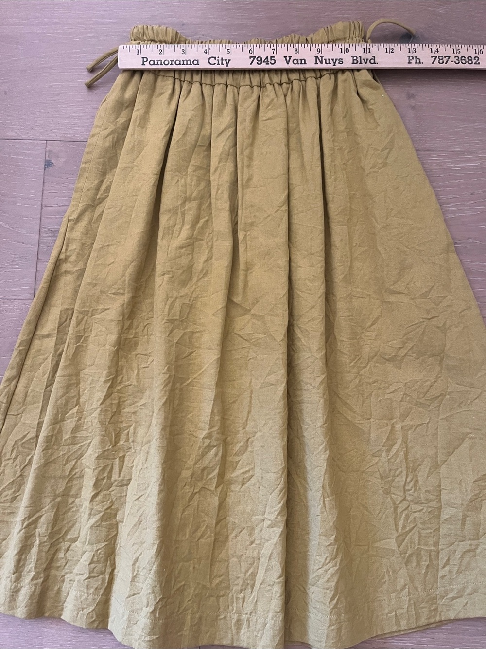 Zara Drawstring Elastic-Waist Wrinkle Fabric Midi Skirt in Mustard Yellow - Picture 5 of 6